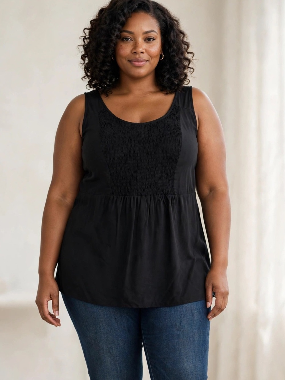 BloomChic Plus Size XL Smocked Black Tank Top us14-16